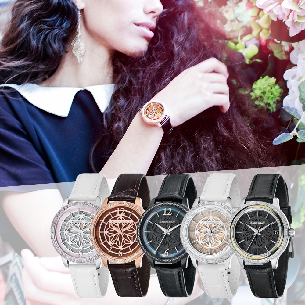 【Thomas Earnshaw 恩梭】 Lady Kew 邱夫人系列 ES-8064 優雅 女士 晶鑽 日期 錶圈 皮革 機械 手錶 腕錶