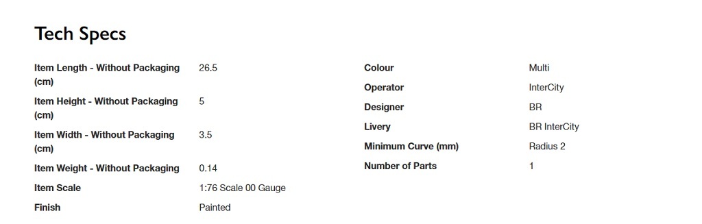 Hornby R40217 OO規 BR InterCity, Mk1 RBR 客車廂