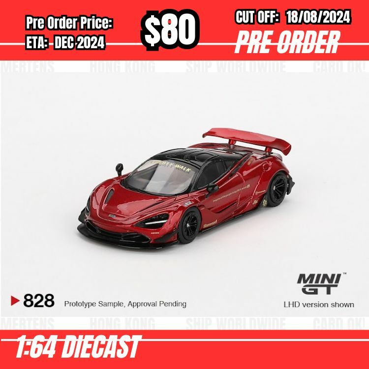 PO-$80  * Mini GT * 1:64 #828 McLaren 720S LB★Works Gem Red RHD [OD05/08]