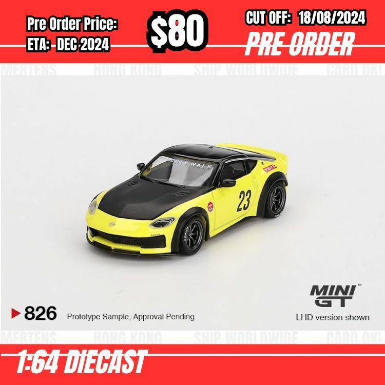 PO-$80  * Mini GT * 1:64 #826 Nissan Z LB★NATION WORKS Ikazuchi Yellow RHD [OD05/08]