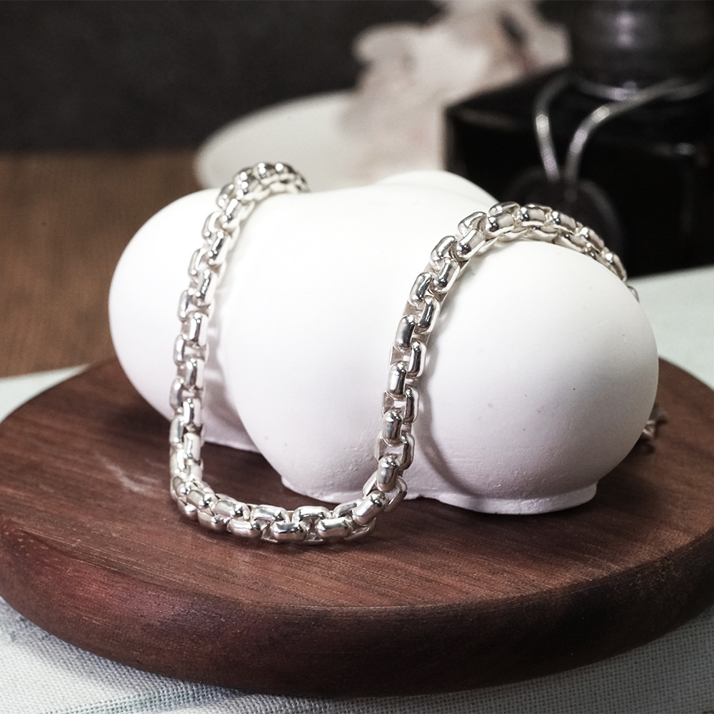 寬版威尼斯項鍊 圓潤版 方盒鍊(3.9mm寬) 925純銀項鍊 搭配鍊 純銀鍊 男生項鍊