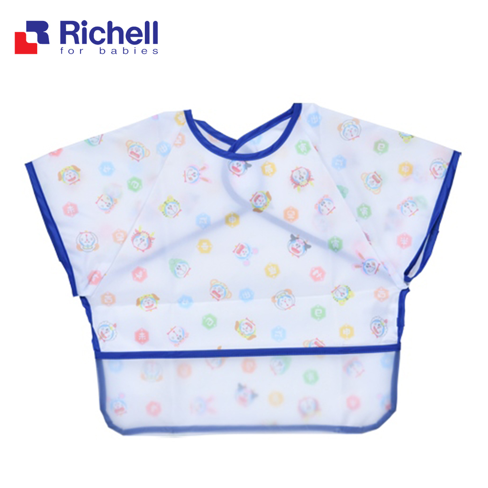 授權聯名款【Richell 利其爾】Doraemon 短袖防水圍兜 / 吃飯 / 畫畫衣