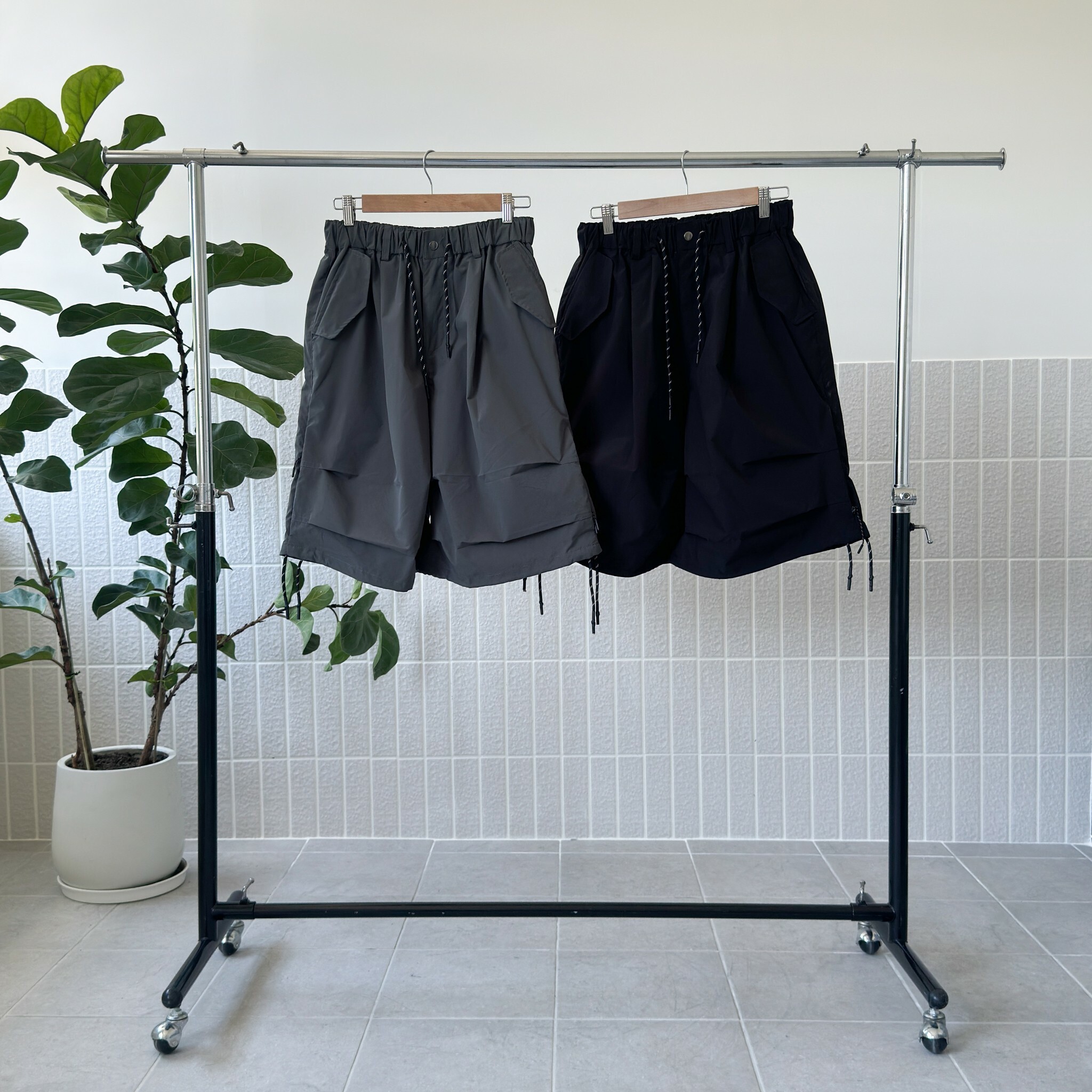 【七分工裝褲】夏季 寬版 短褲 黑/灰綠 共兩色 1741