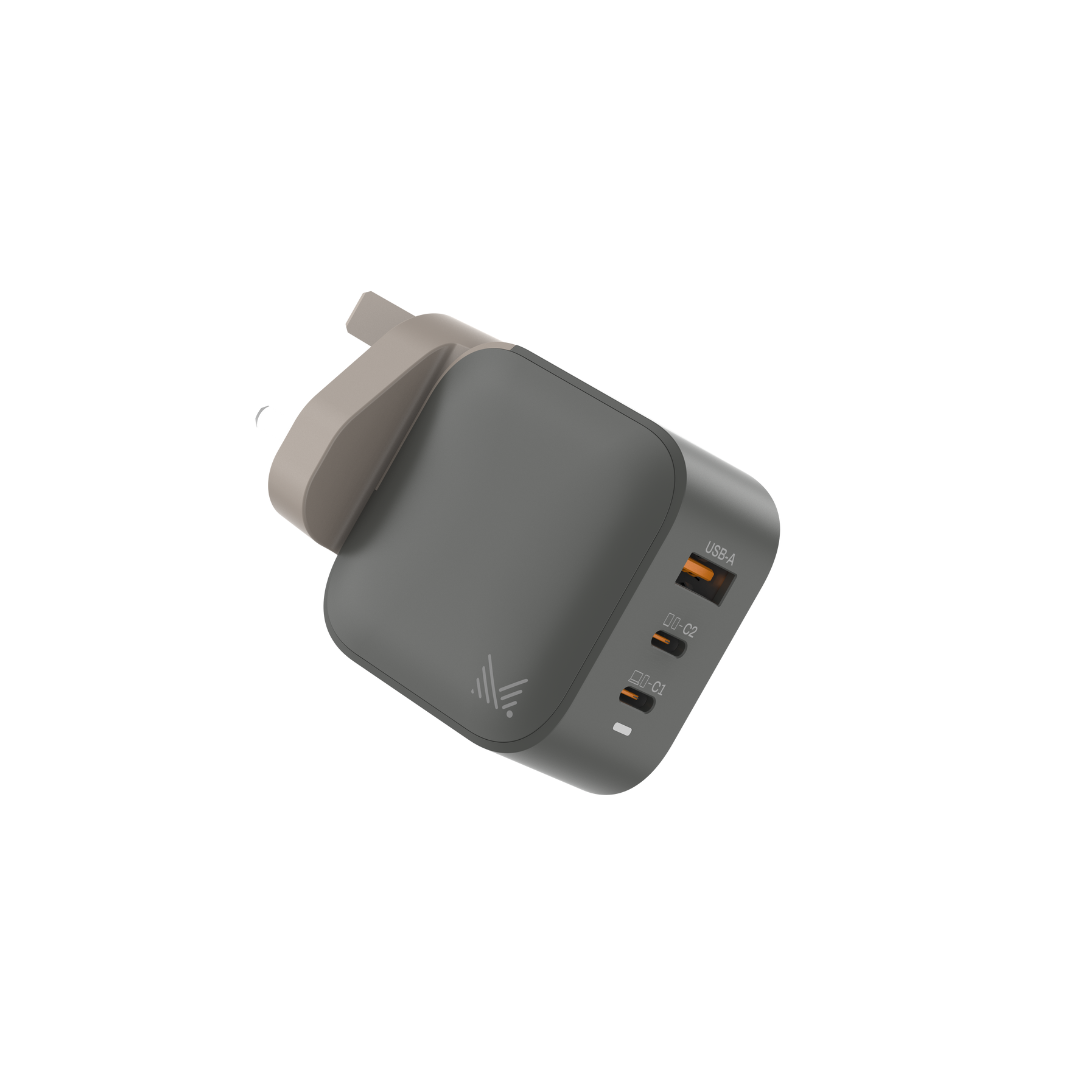 ESSENTIALS｜ 65W 3-Ports USB-C+USB-A GaN Charger (UK) - Charcoal