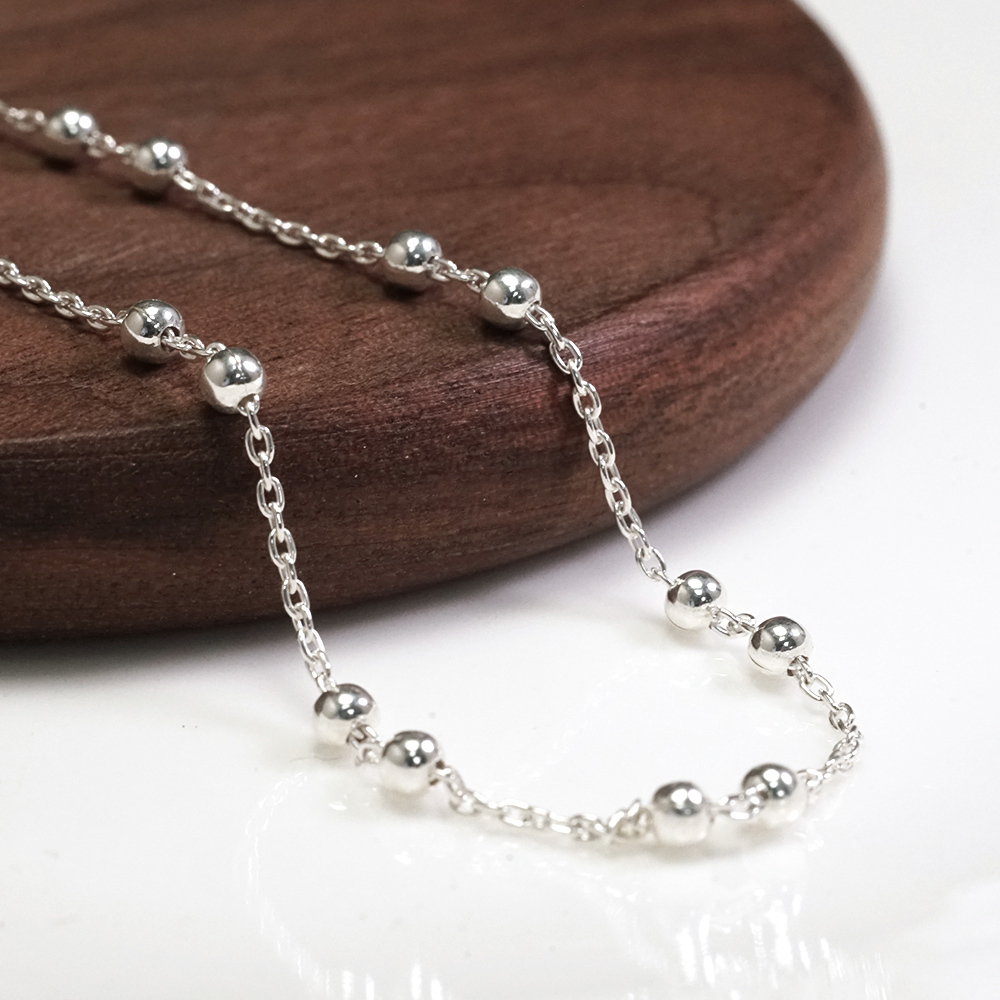 雙圓珠設計 銀珠項鍊 925純銀項鍊 女生項鍊 搭配鍊 純銀鍊子 珠珠鍊