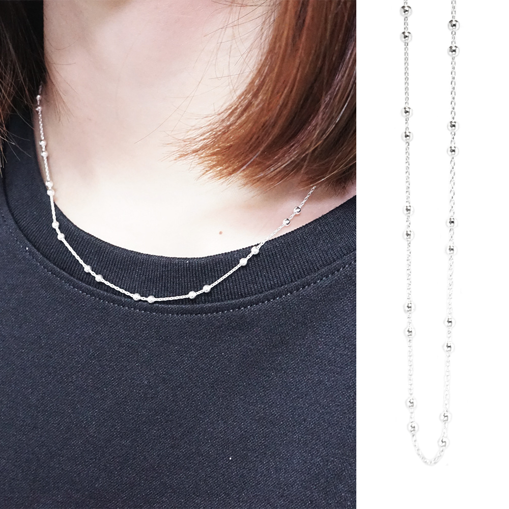 雙圓珠設計 銀珠項鍊 925純銀項鍊 女生項鍊 搭配鍊 純銀鍊子 珠珠鍊