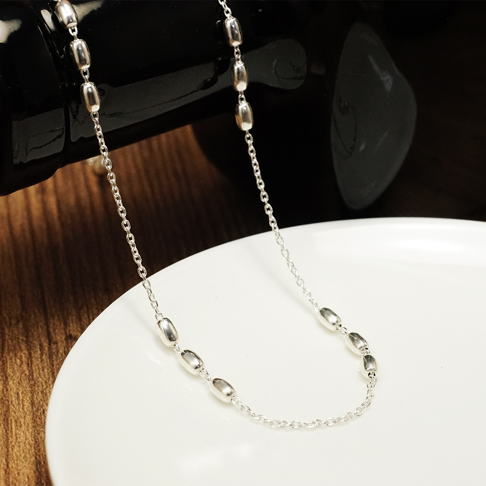 橢圓銀珠項鍊 三連設計款 925純銀項鍊 女生項鍊 搭配鍊 純銀鍊子 珠珠鍊