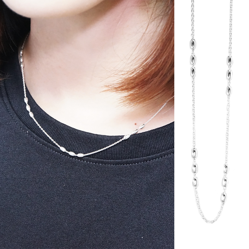 橢圓銀珠項鍊 三連設計款 925純銀項鍊 女生項鍊 搭配鍊 純銀鍊子 珠珠鍊