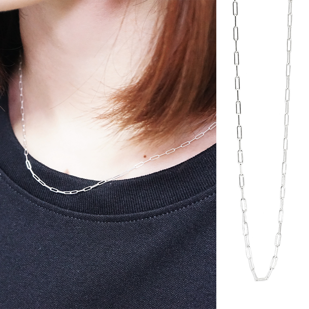 長方小圈圈 極細項鍊(1.4mm寬) 925純銀項鍊 女生項鍊 搭配鍊 純銀鍊子