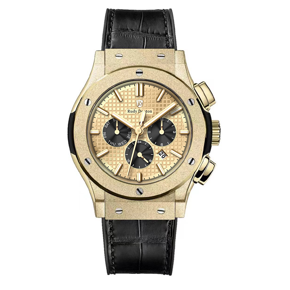 【Rudy Denton 勞迪丹頓】RDT-001 鏤空背蓋  防水30米 三眼 熊貓款 夜光 磨砂 矽膠機械錶-