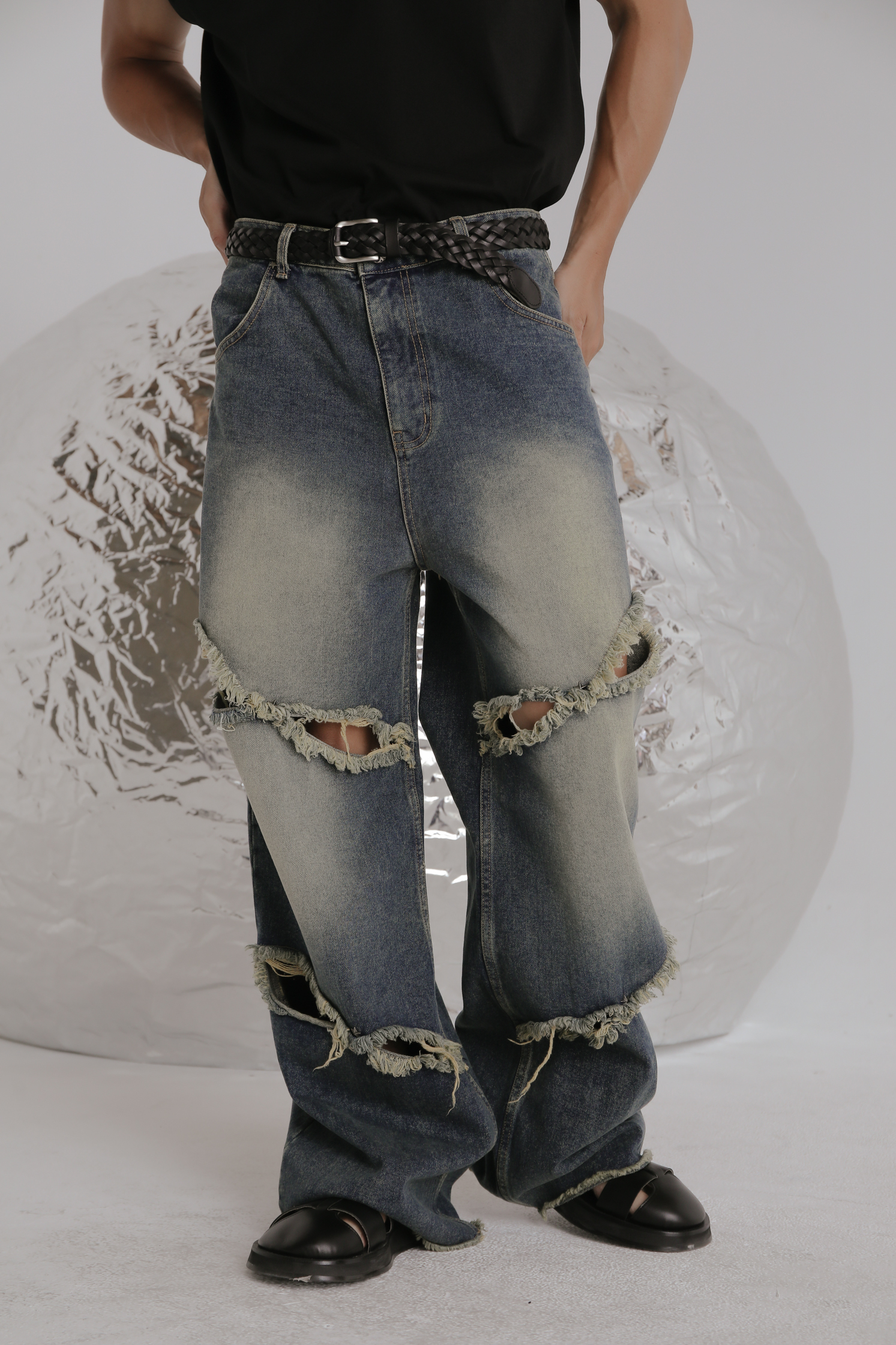 【Unisex】Star Rivet Denim Pants #單寧褲