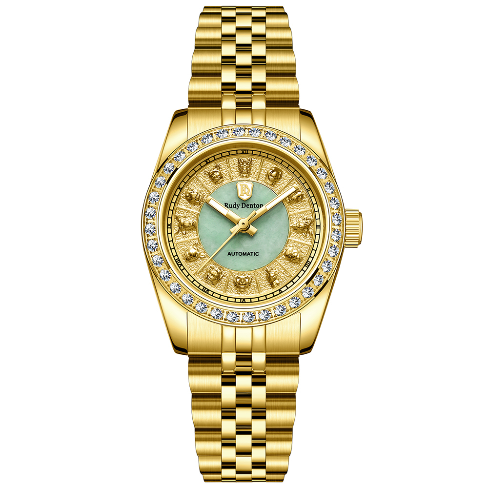 【Rudy Denton 勞迪丹頓】RDT-003 情侶對錶 立體12生肖錶盤 晶鑽錶圈 鏤空背蓋 夜光 不鏽鋼 機械 女錶-