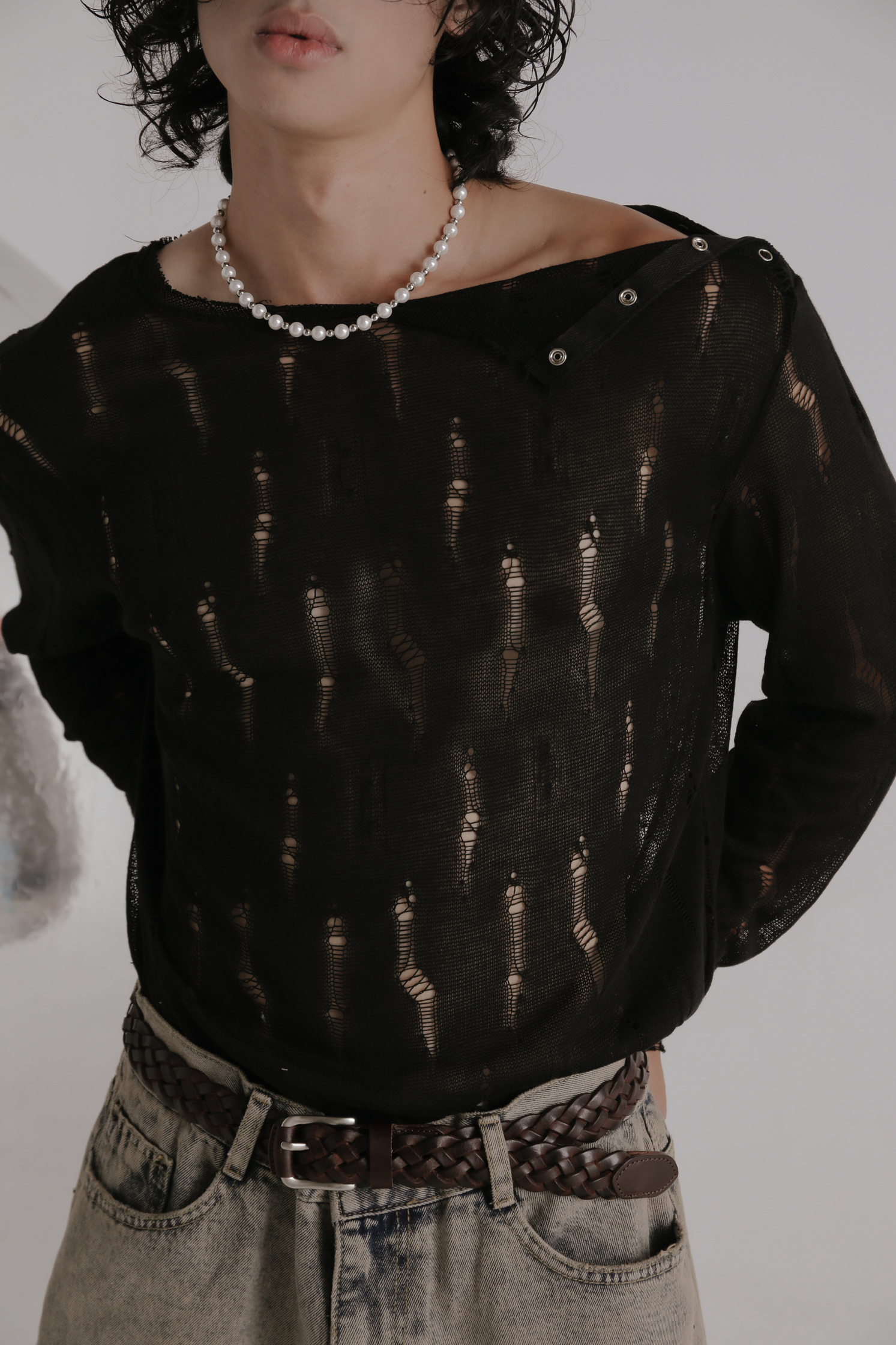 【Unisex】Raw Edge Snap Mesh Tee #長袖