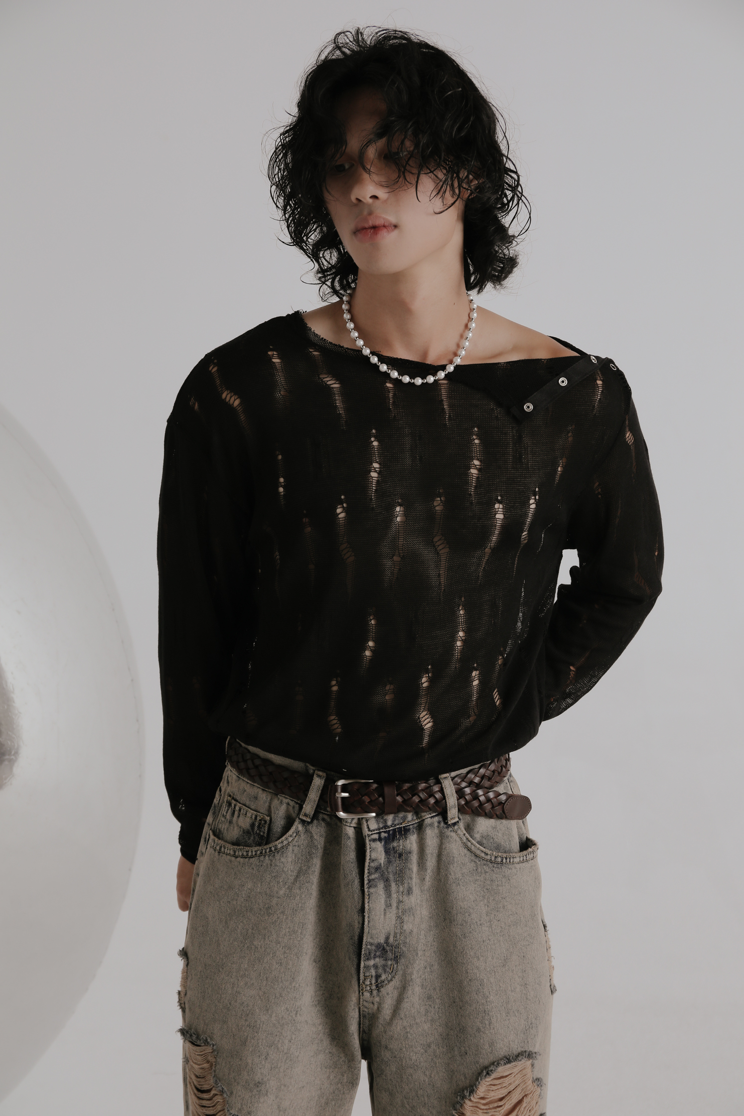 【Unisex】Raw Edge Snap Mesh Tee #長袖