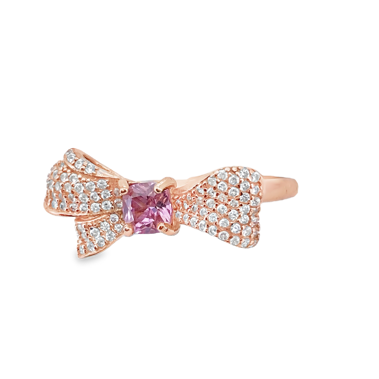 T574蝴蝶結粉莫桑戒指