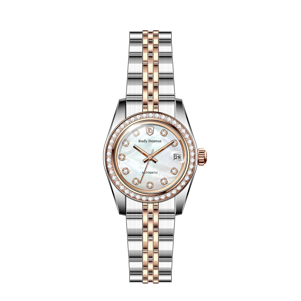 【Rudy Denton 勞迪丹頓】RDT-012 晶鑽時標 鏤空背蓋 雙色 不鏽鋼 機械 女錶-