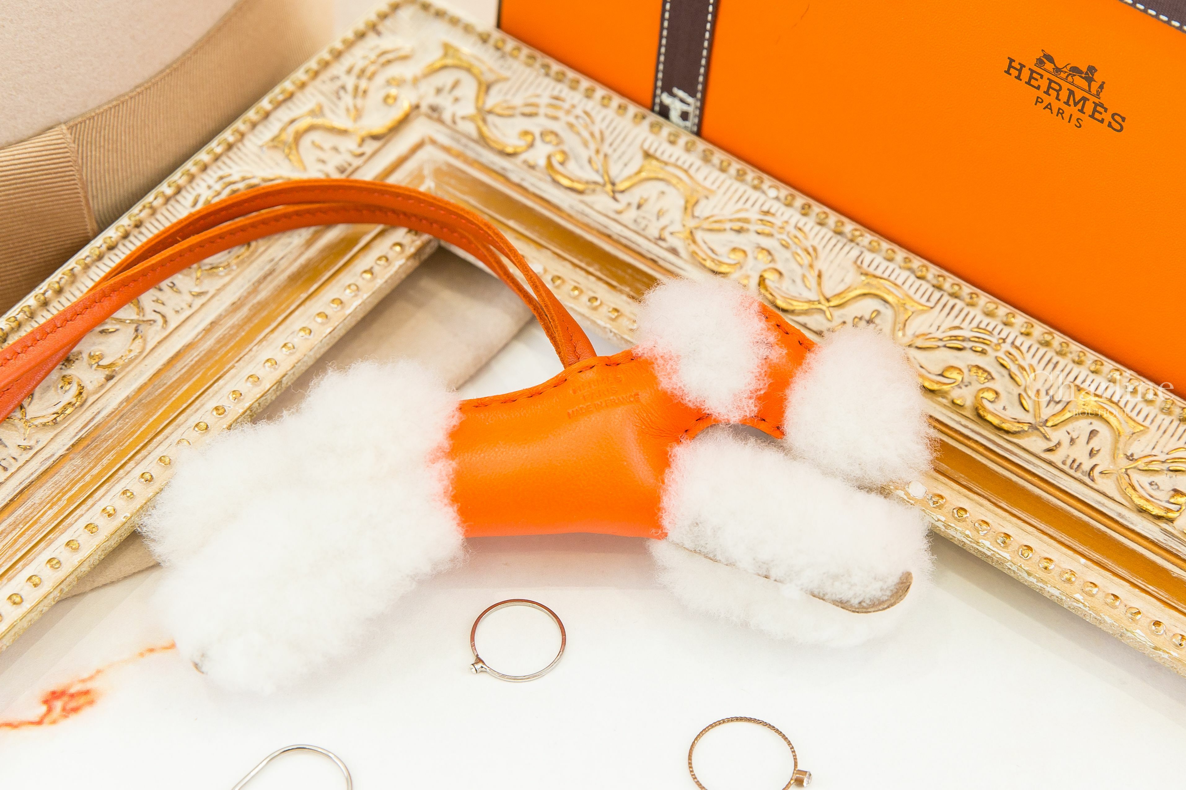Hermès Hermès Budy Charm 褐色/罌粟橘/紅玉髓羊毛獵狐梗犬吊飾-Charline Boutique 精品代購