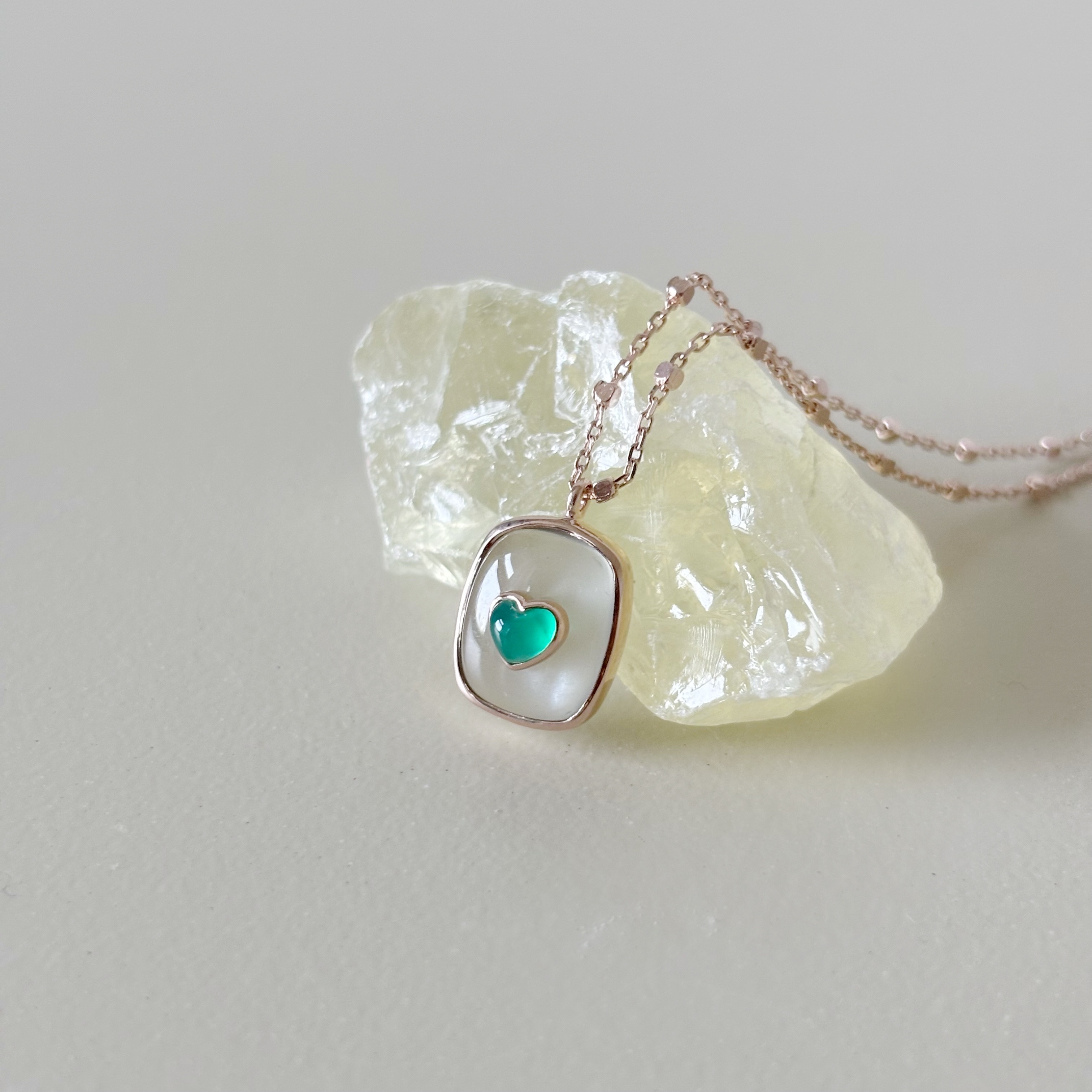 QQHeart Doublets 綠瑪瑙銀月光項鍊