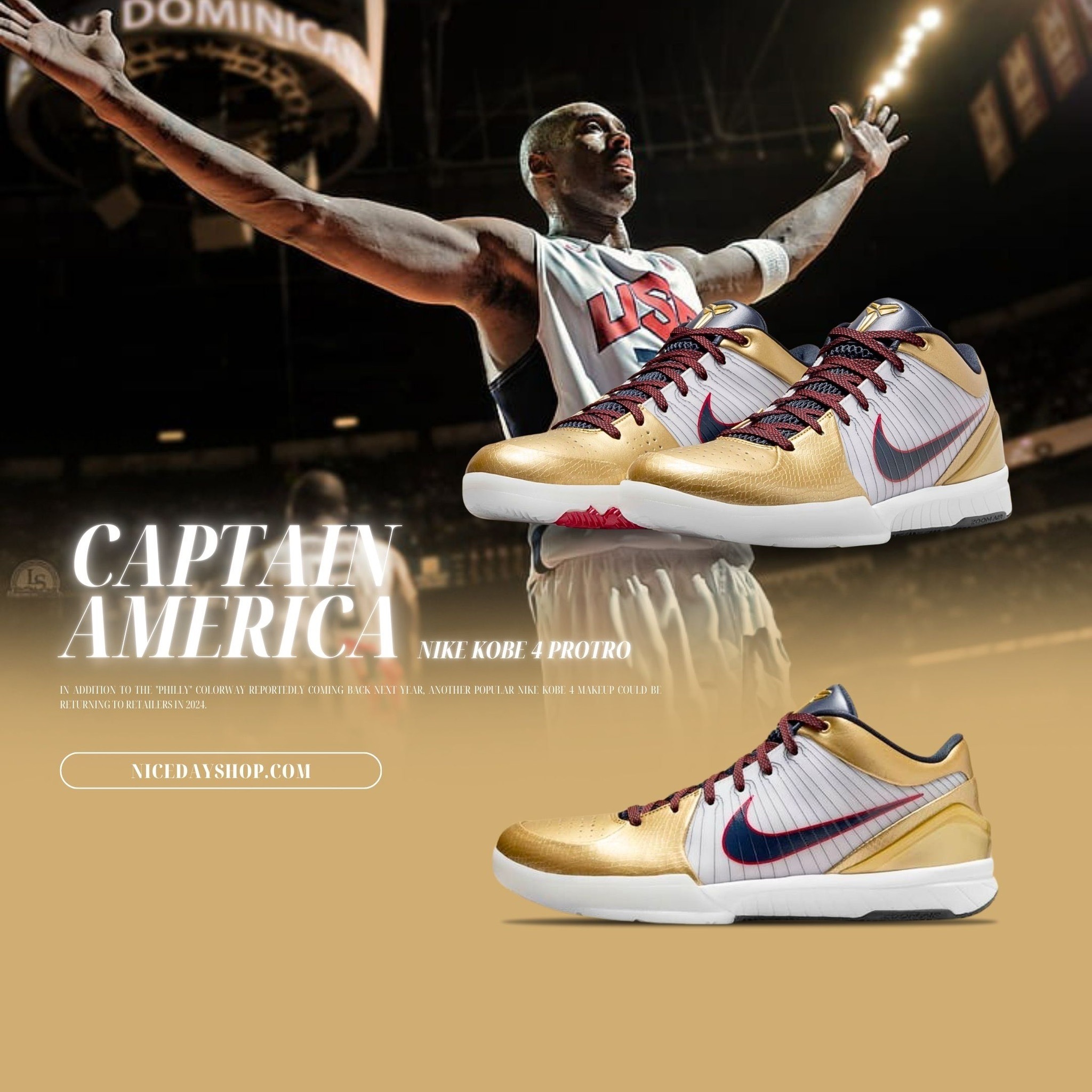 NICEDAY 代購 Nike Kobe 4 Gold Medal 奧運 金牌 全勝 曼巴 實戰籃球鞋 FQ3544-100