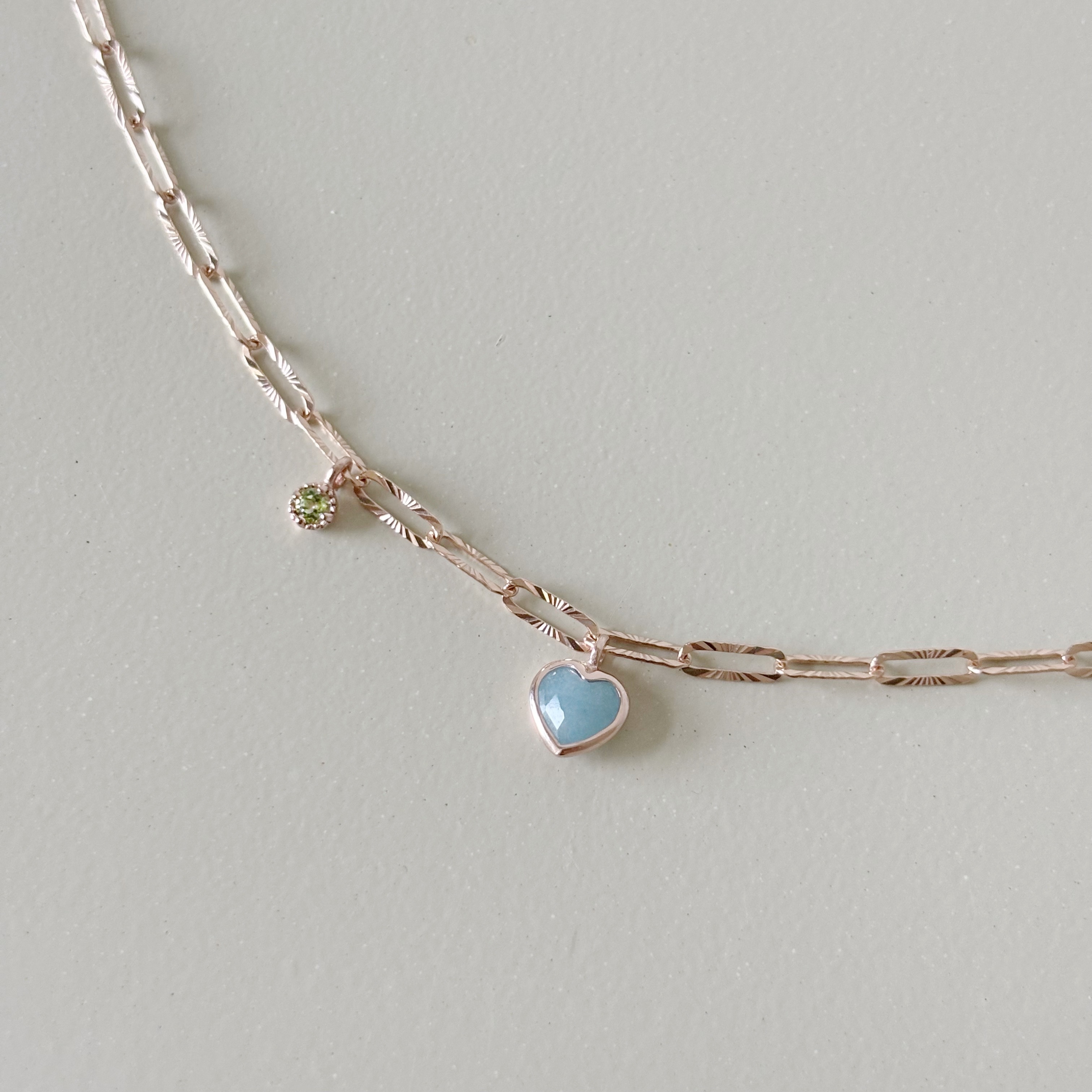 Bazel Heart水藍石英橄欖切花項鍊