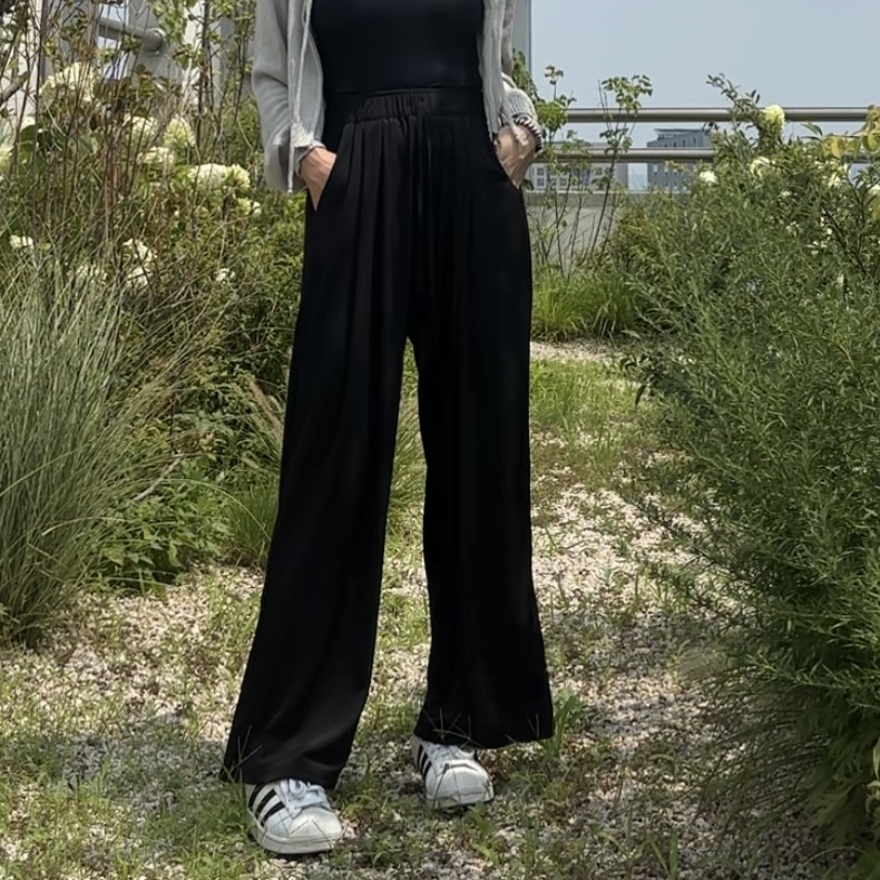 |現貨|2024夏日小個子鬆緊寬鬆涼涼褲(黑色/霧卡色)