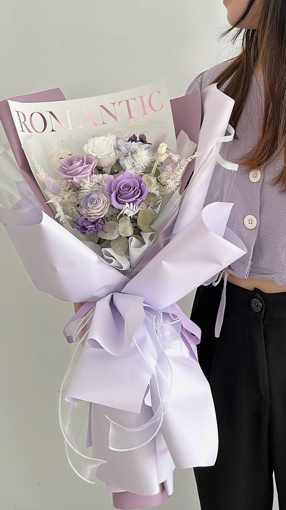 韓系永生花束-莫奈紫