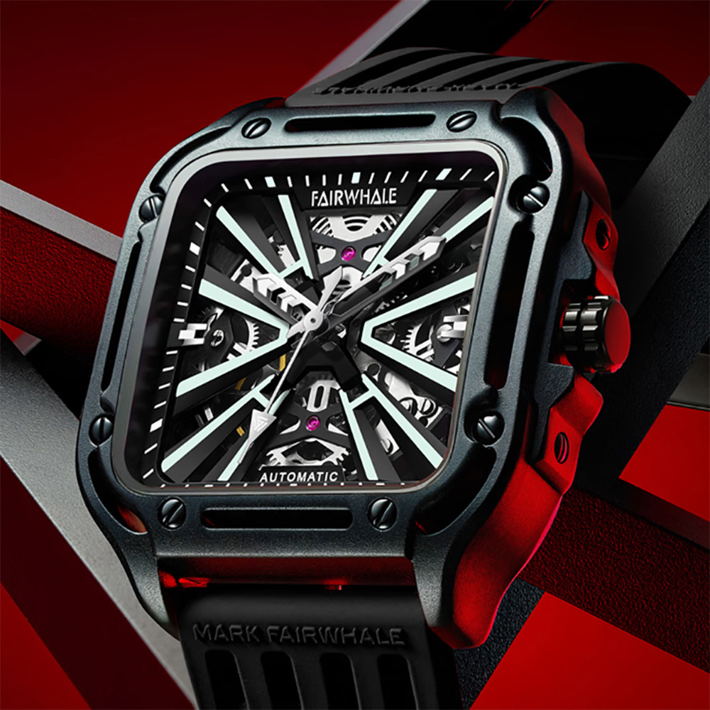 【Mark Fairwhale 馬克菲爾】6610 方形 多層次 大膽設計架構 組合 透氣 錶帶 手錶