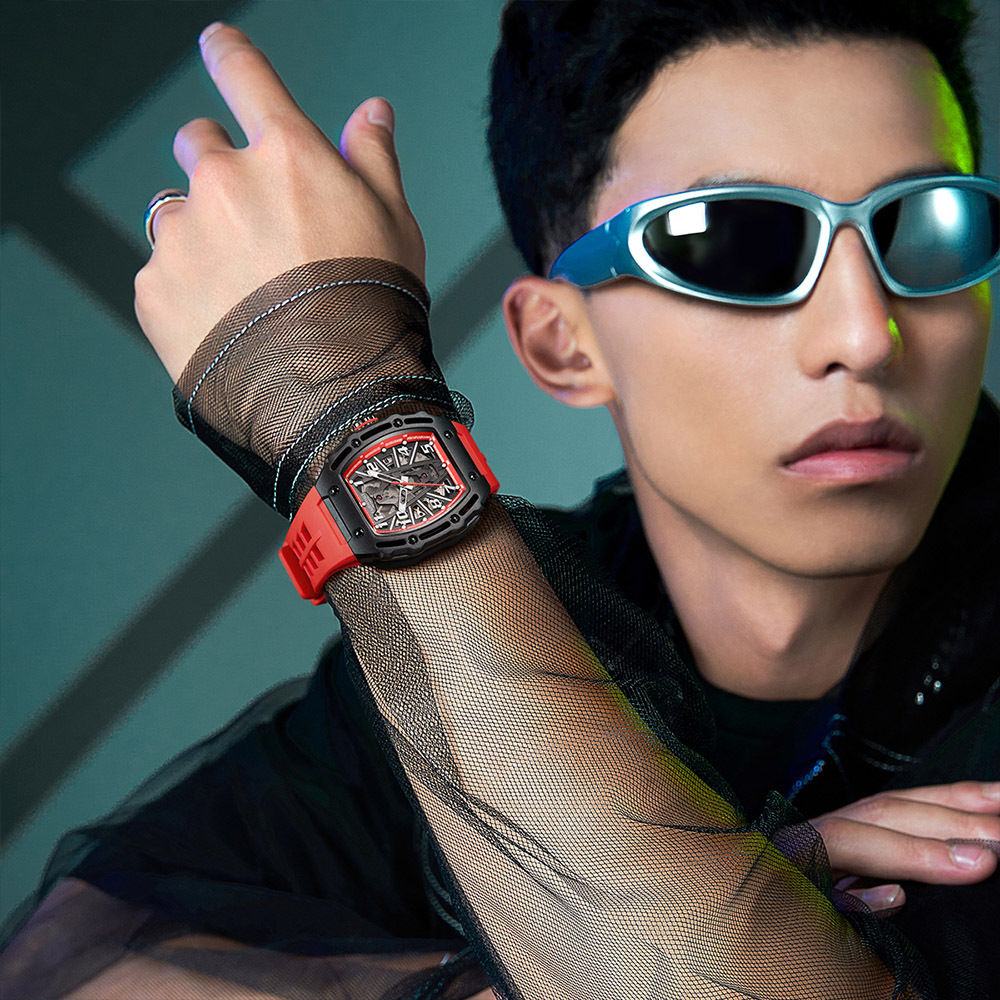 【Mark Fairwhale 馬克菲爾】6640 探索未知 太空 鏤空 動感 時標 跳色 錶冠 機械 手錶