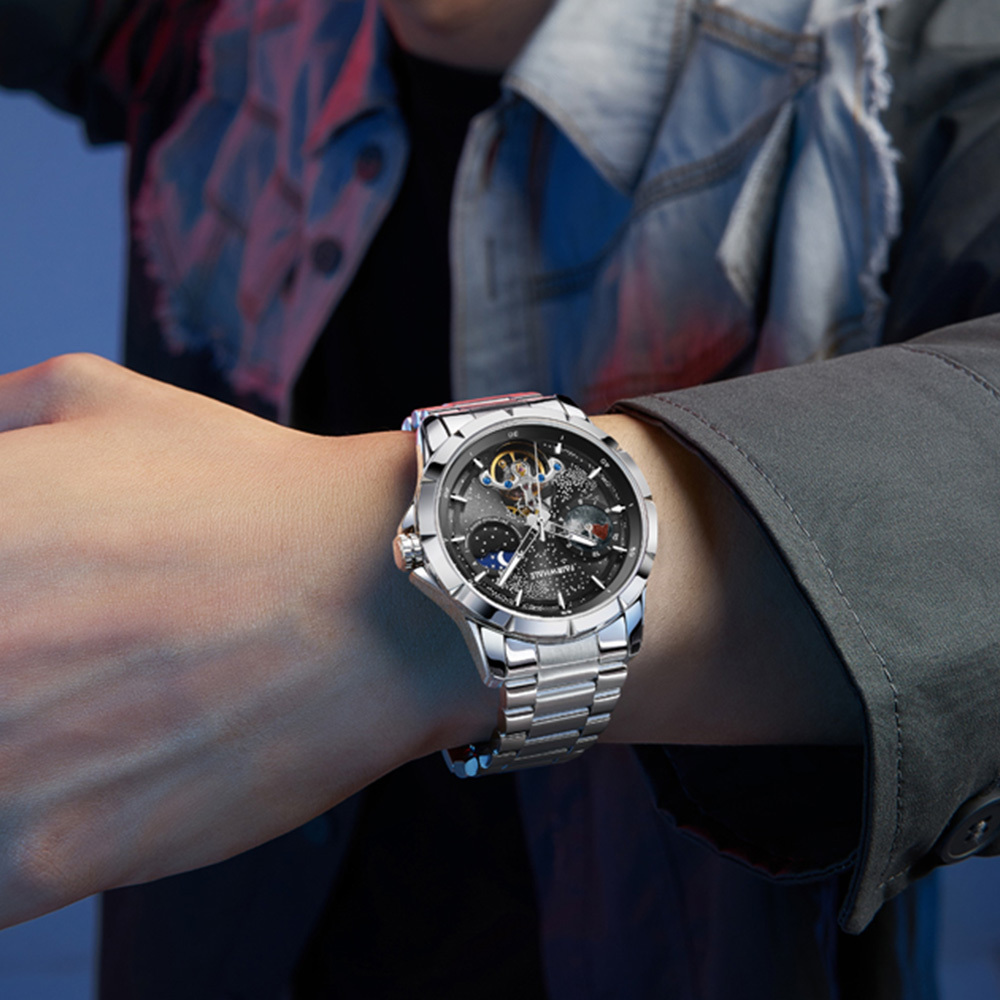 (預購)【Mark Fairwhale 馬克菲爾】6690 日月星辰 異地錶盤 前衛科幻 自動機械 夜光 不鏽鋼 腕錶 手錶