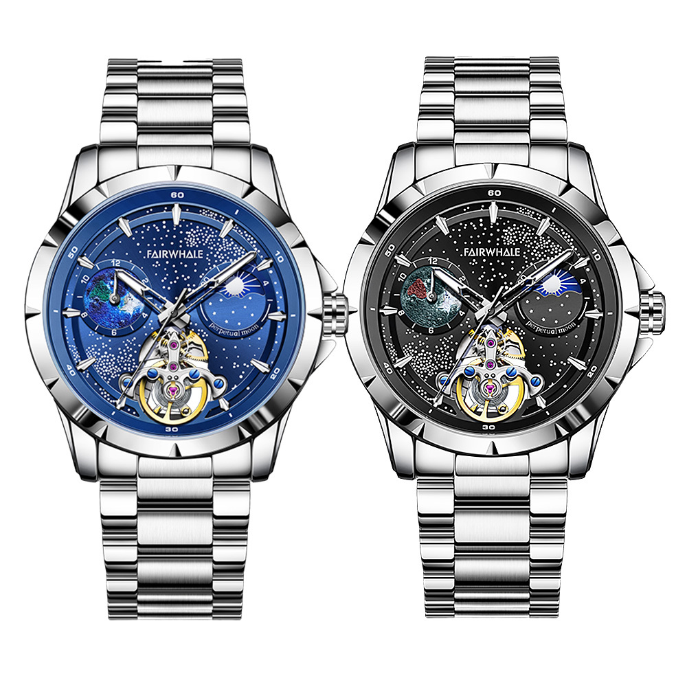(預購)【Mark Fairwhale 馬克菲爾】6690 日月星辰 異地錶盤 前衛科幻 自動機械 夜光 不鏽鋼 腕錶 手錶