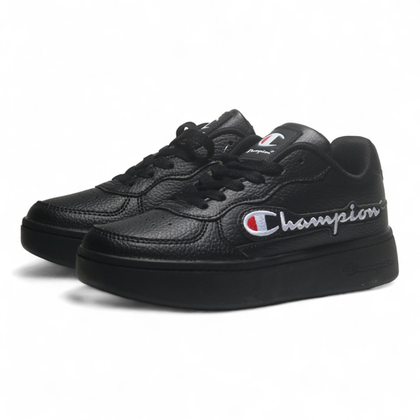 CHAMPION 休閒鞋 全黑 草寫LOGO 皮革 小白鞋 女 WFUS208811