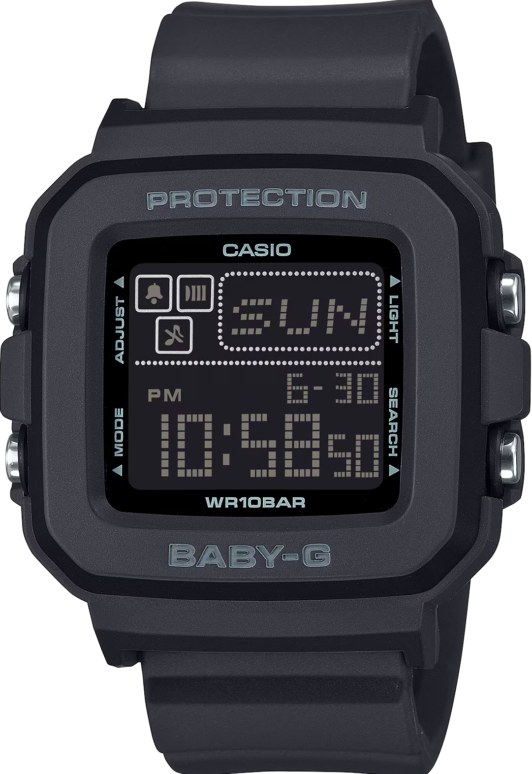 萬年鐘錶 - BABY-G G+PLUS   酷黑方形運動電子錶  BGD-10-1 錶徑 : 39 MM