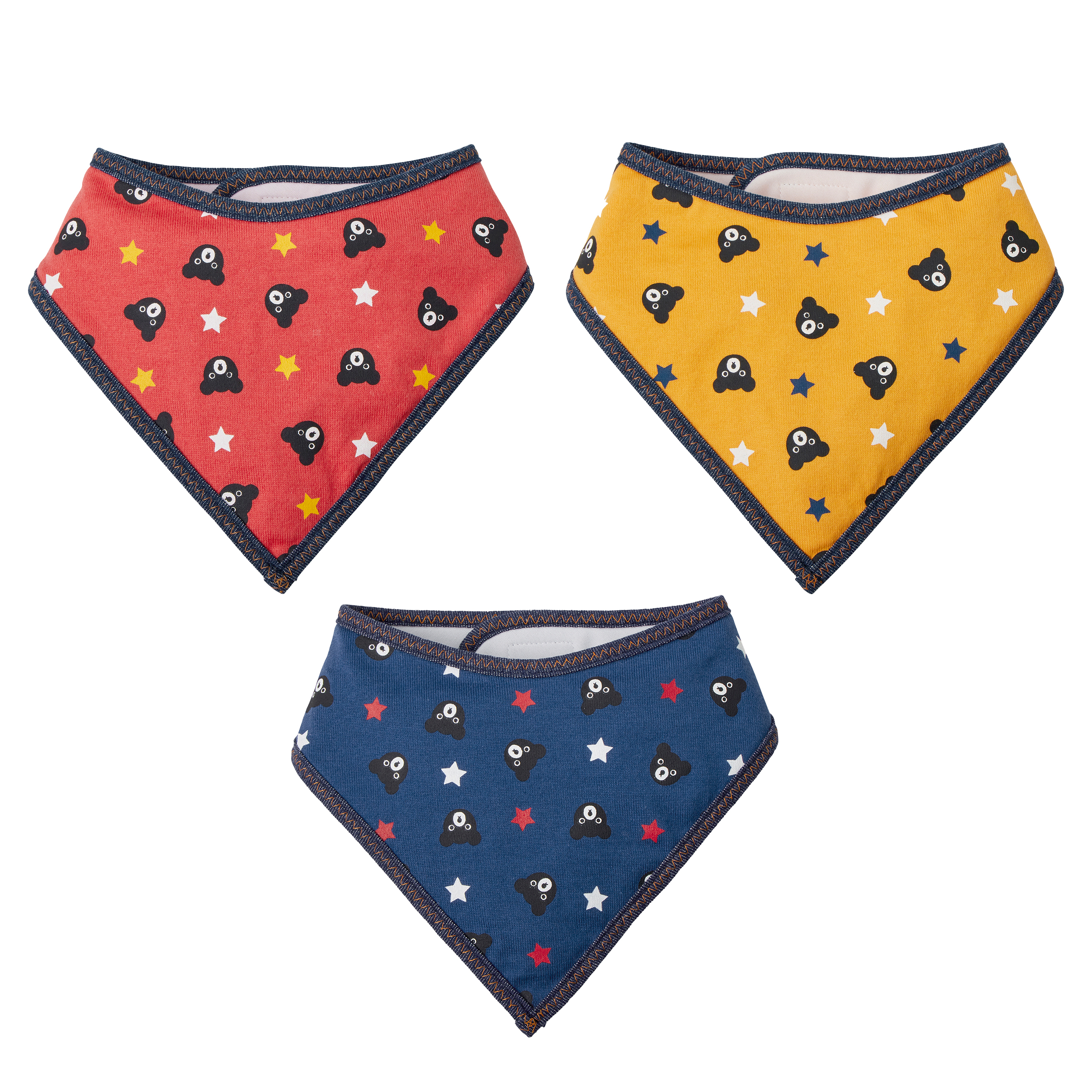 DOUBLE_B 滿版印花牛仔風圍兜-紅/黃/天藍