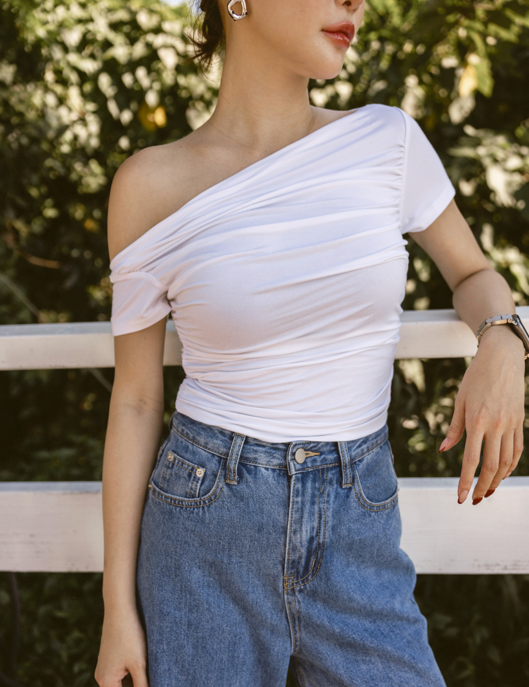 不規則扭折上衣（白色/3尺寸）