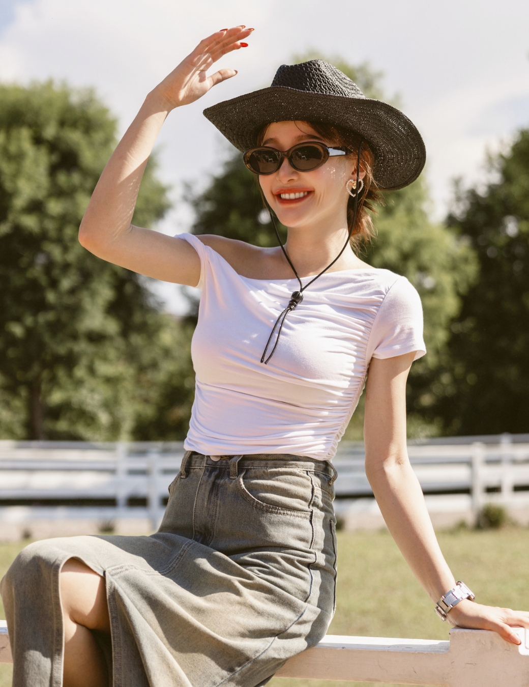 不規則扭折上衣（白色/3尺寸）