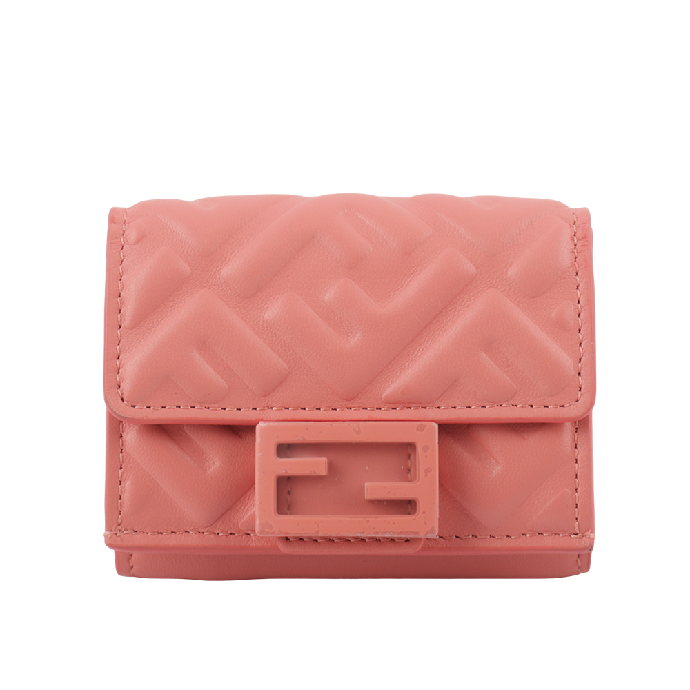 【FENDI】Baguette FF Logo 琺瑯金屬釦三折短夾
