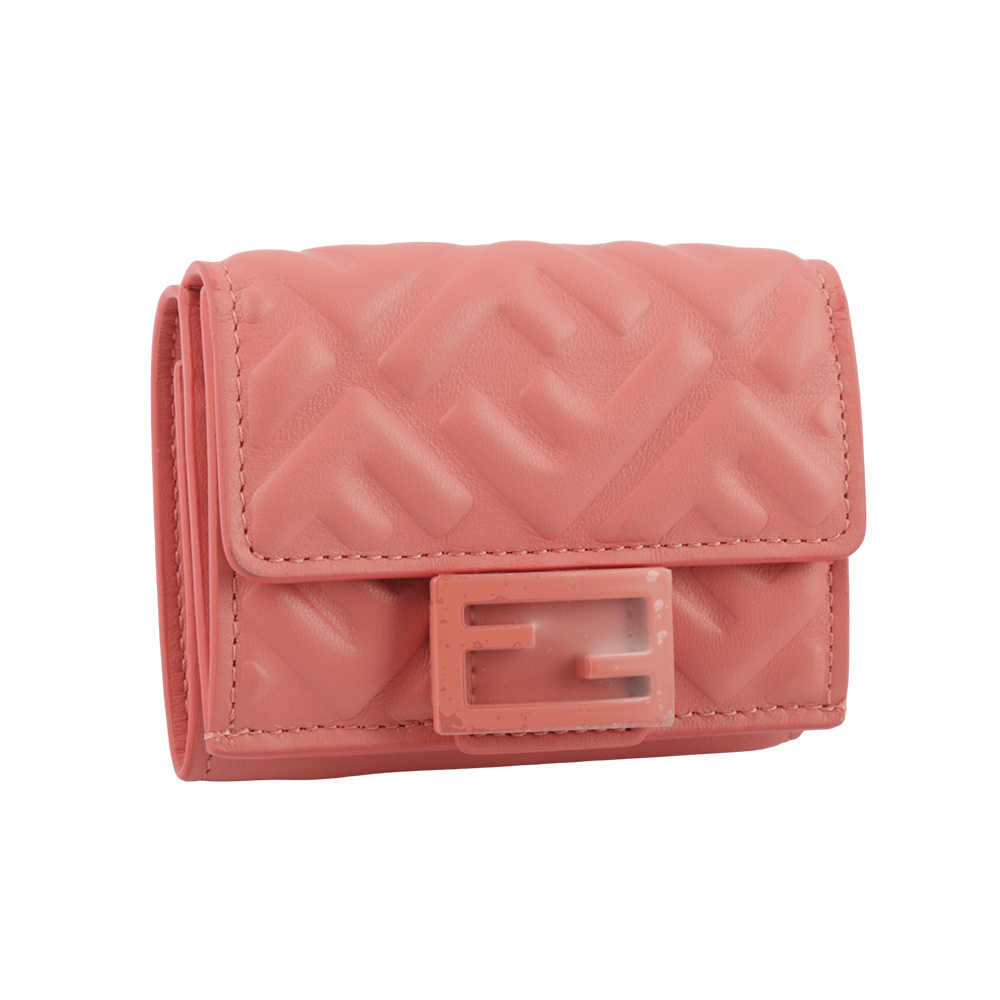 【FENDI】Baguette FF Logo 琺瑯金屬釦三折短夾