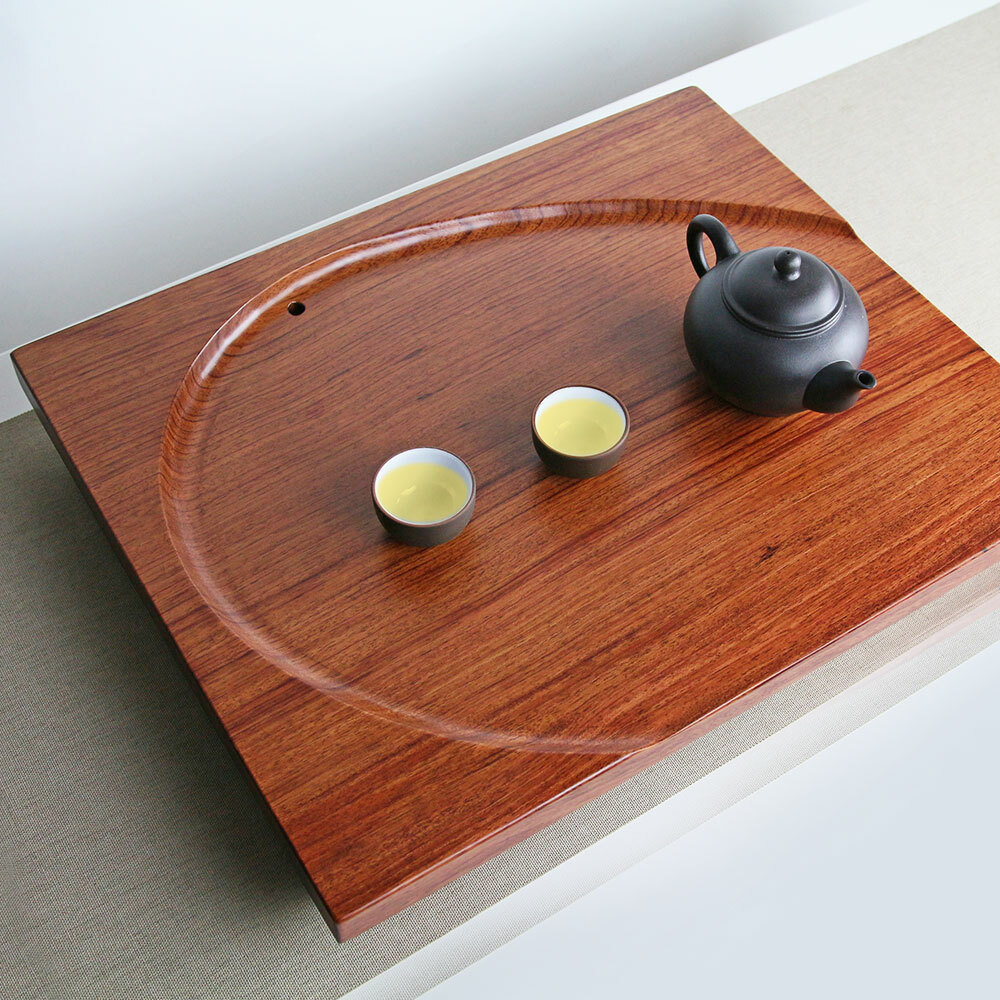 極細工 天然木製 清 古美術品 精品旧蔵 L0301 花梨木象嵌彩貝六角託盤 茶具