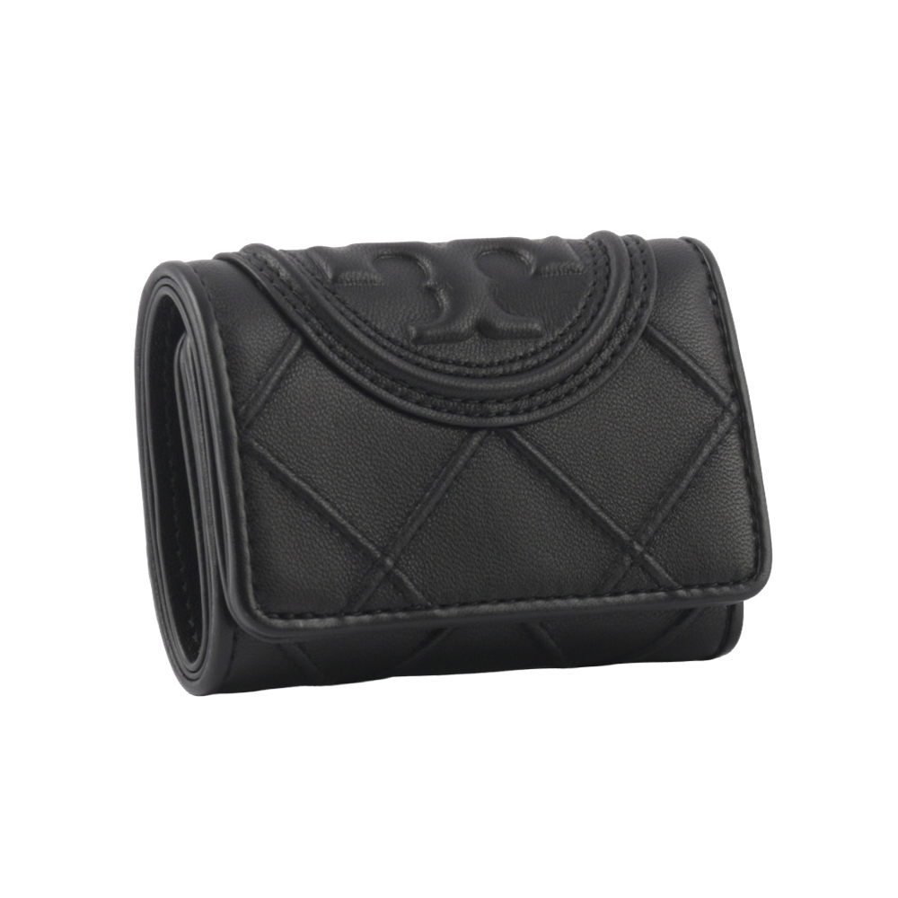 【Tory Burch】Fleming 縫線納帕皮革小款三折短夾(黑色)