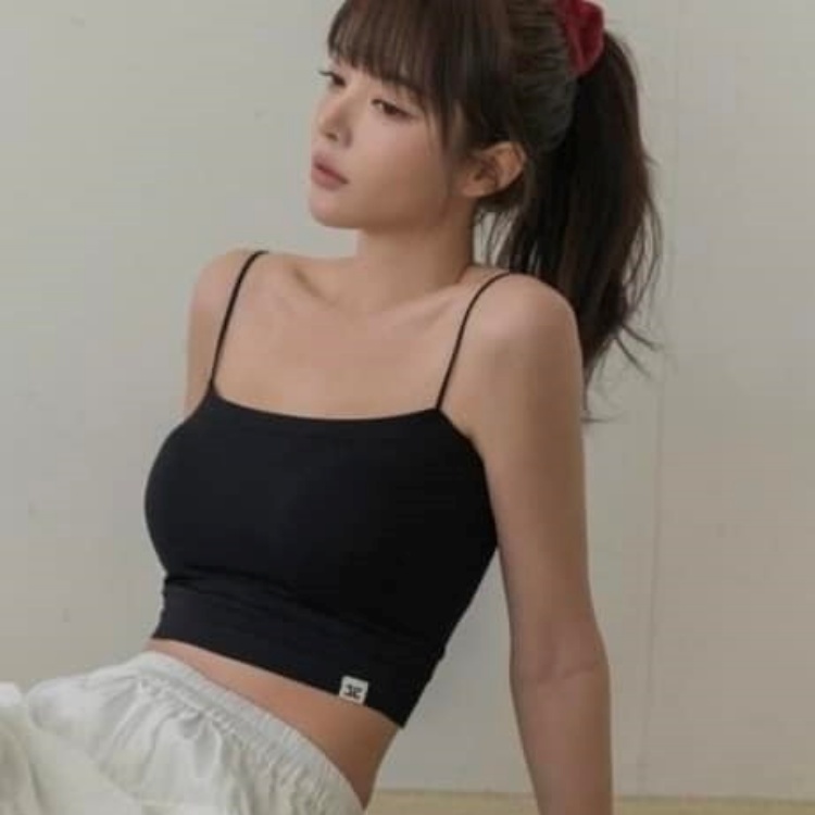 韓國 DOROSIWA 平口冰絲感貼身 Bra Top 背心 短版 黑色