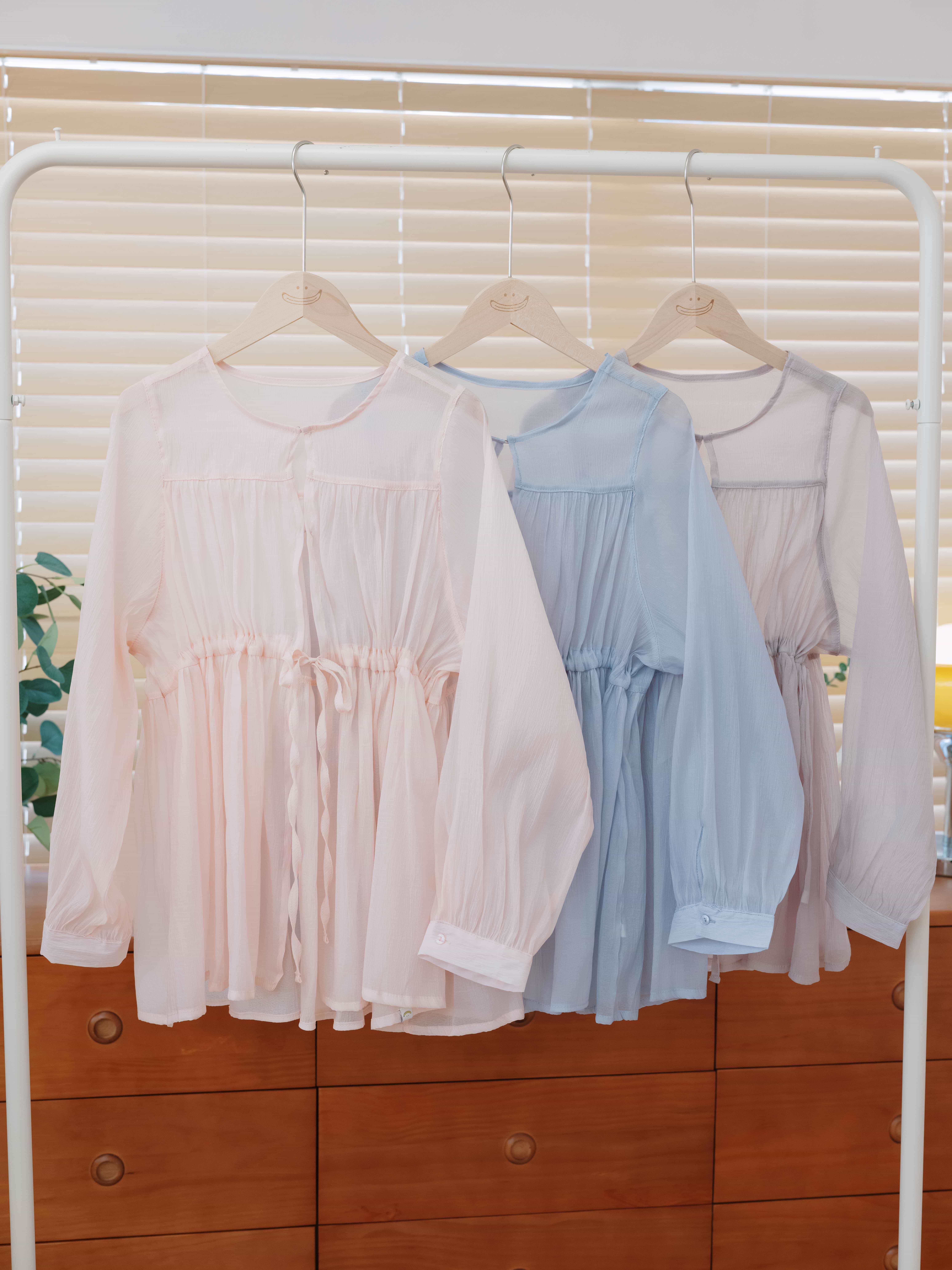 三色 /  雪紡束腰蛋糕恤衫/ Chiffon Bundle Pleats Shirt