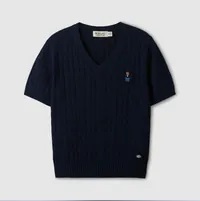 [S] WHO.A.U V-NECK SHORT SLEEVE SWEATER LADIES,NAVY, WHKAE2402F-59-NAVY (SWAU377)