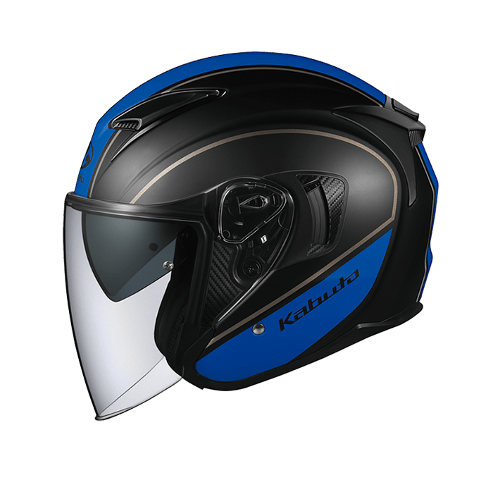 KABUTO EXCEED DELIE 消黑藍 彩繪 3/4帽款 內墨片
