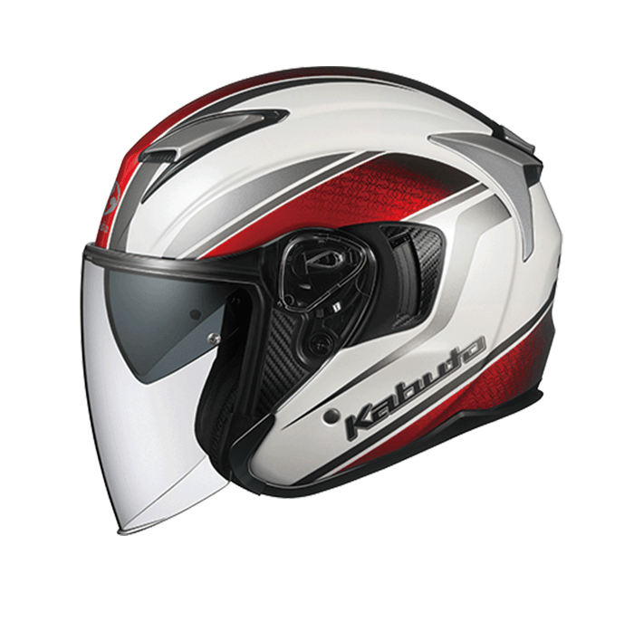 KABUTO EXCEED DEUCE 珍珠白紅 彩繪 3/4帽款 內墨片
