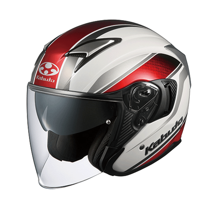 KABUTO EXCEED DEUCE 珍珠白紅 彩繪 3/4帽款 內墨片