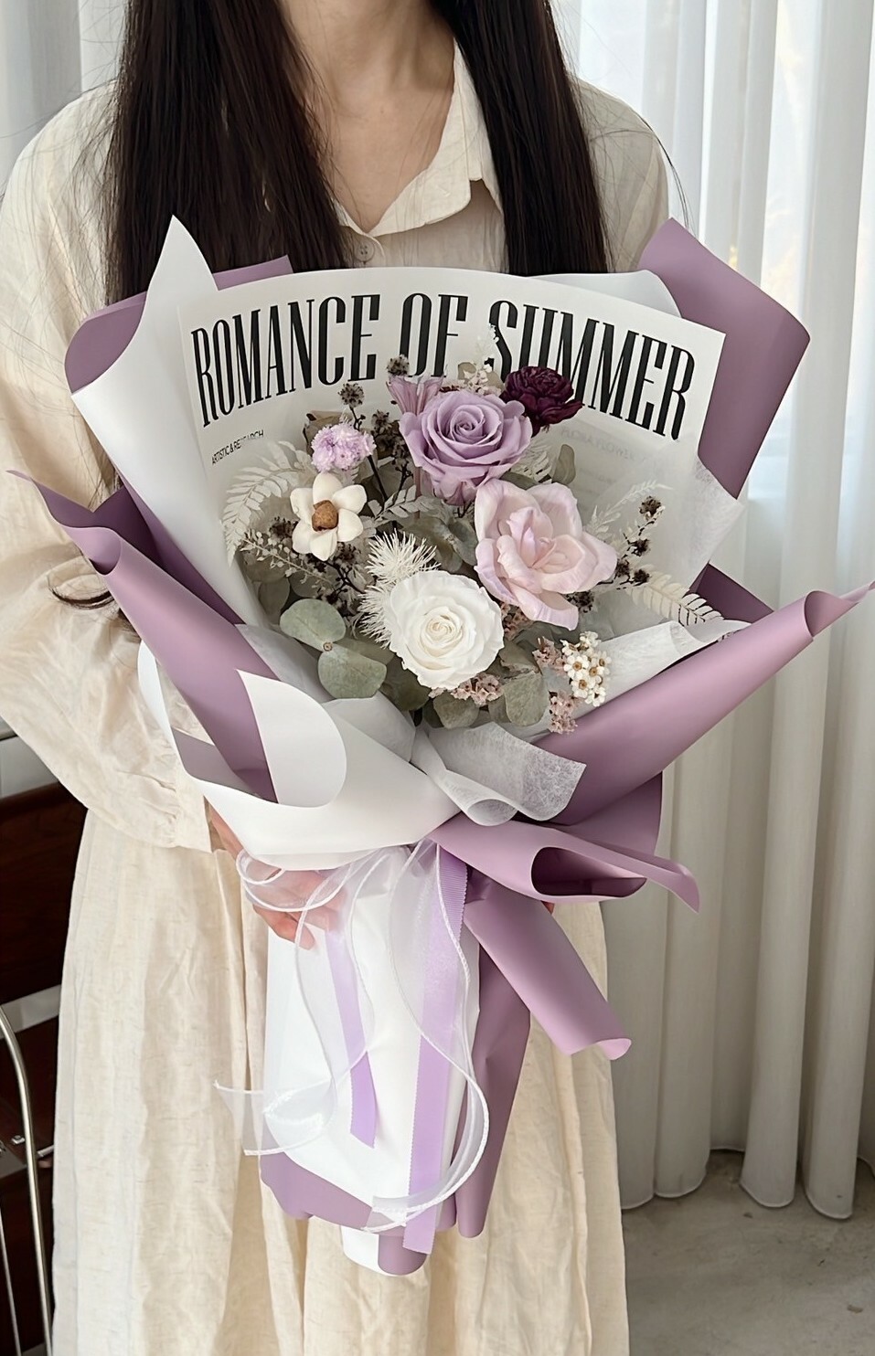 乾燥永生花束-雲霧紫