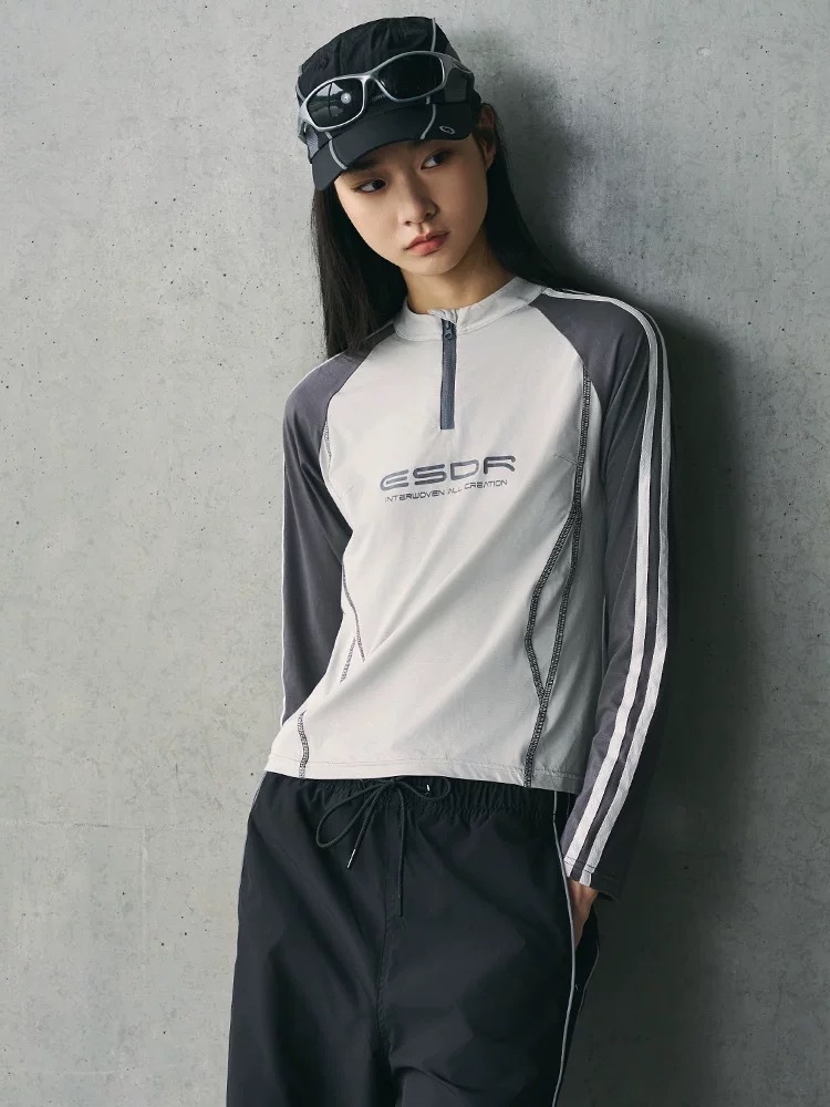 ENshadower隱蔽者撞色插肩袖半拉鍊Sorona長袖