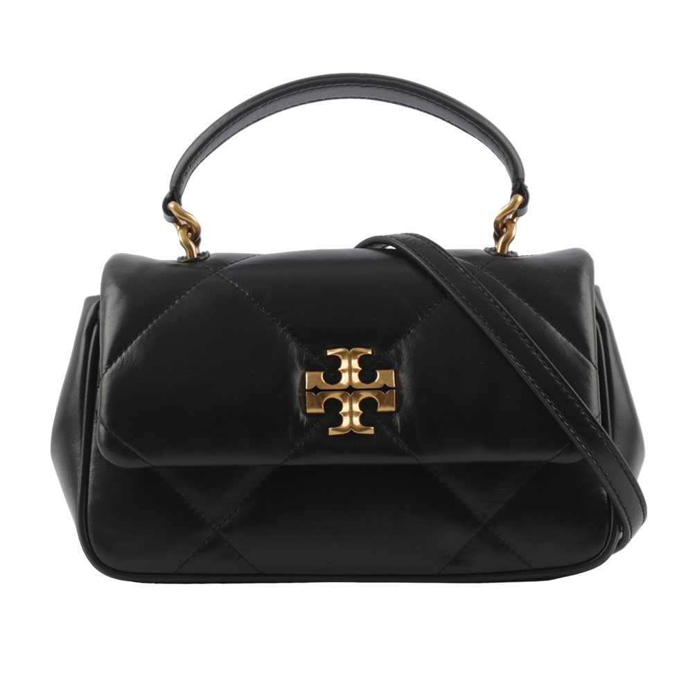 【Tory Burch】Kira 納帕皮革鑽石格紋縫線手提/斜背二用包(黑色)