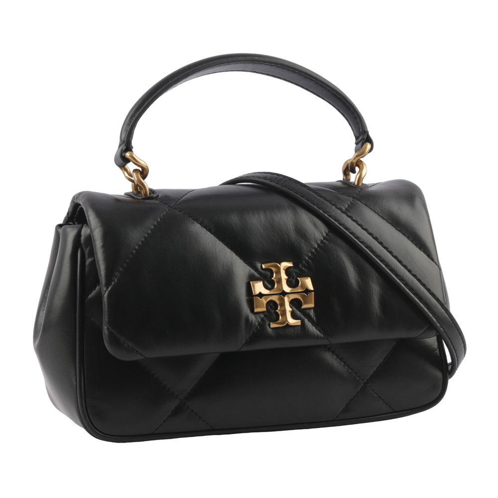【Tory Burch】Kira 納帕皮革鑽石格紋縫線手提/斜背二用包(黑色)