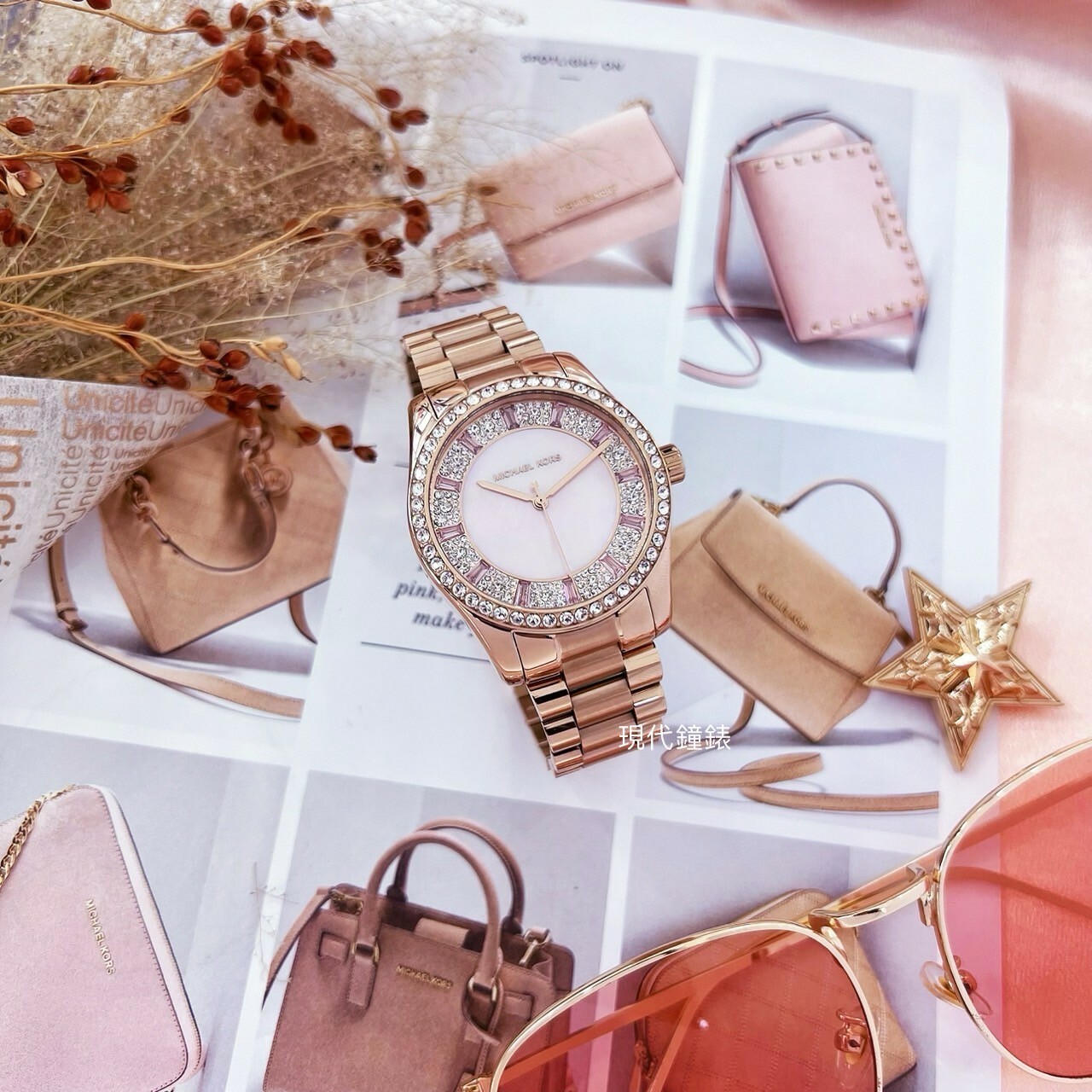 【MICHAEL KORS】Lexington 璀璨羽翼環鑽女錶 MK7444 38mm 現代鐘錶